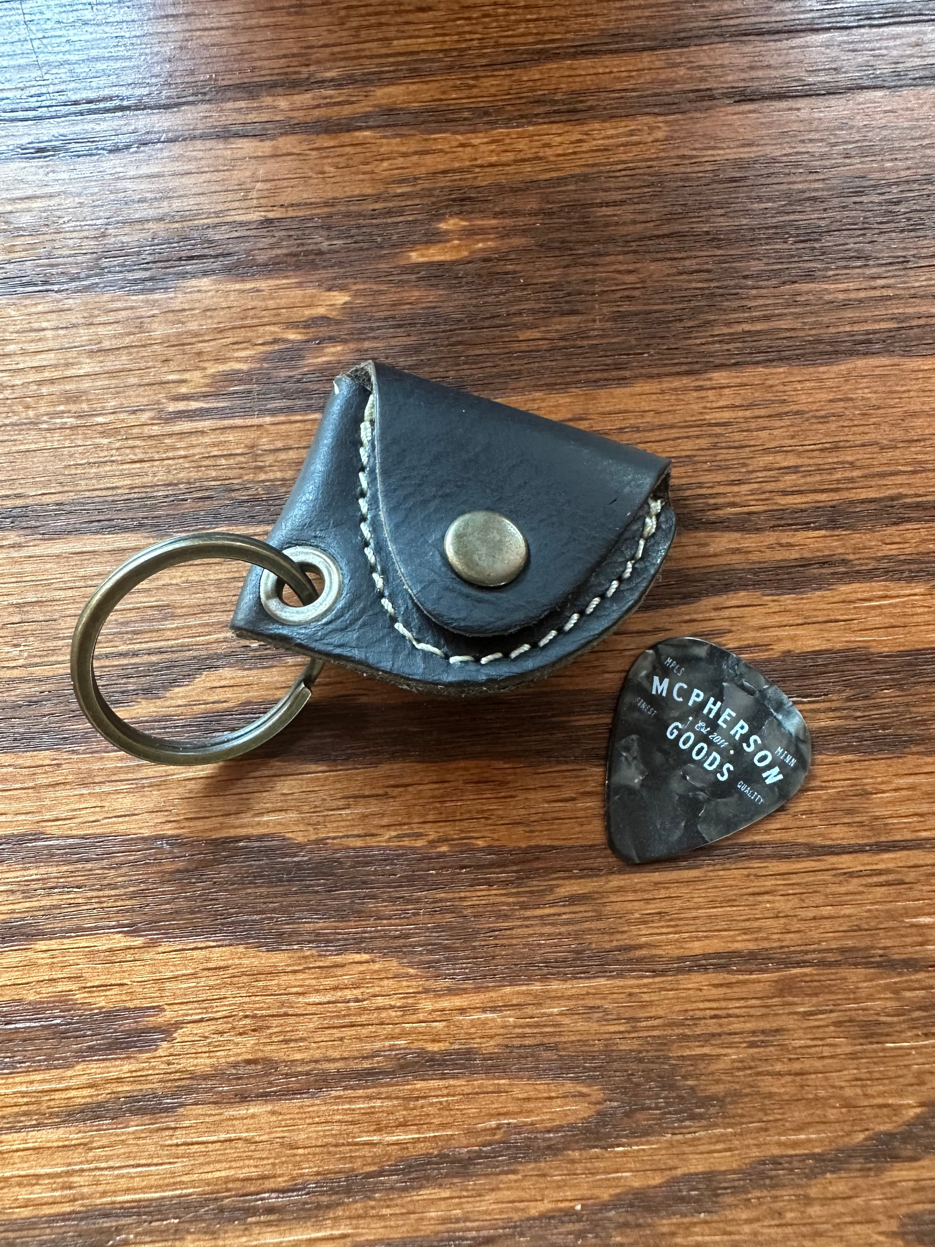 StrapGraphics Guitar Pick Leather Keychain Holder - Havana Bronze / Personalized Embossing (Initials Only - 3 Character Limit)